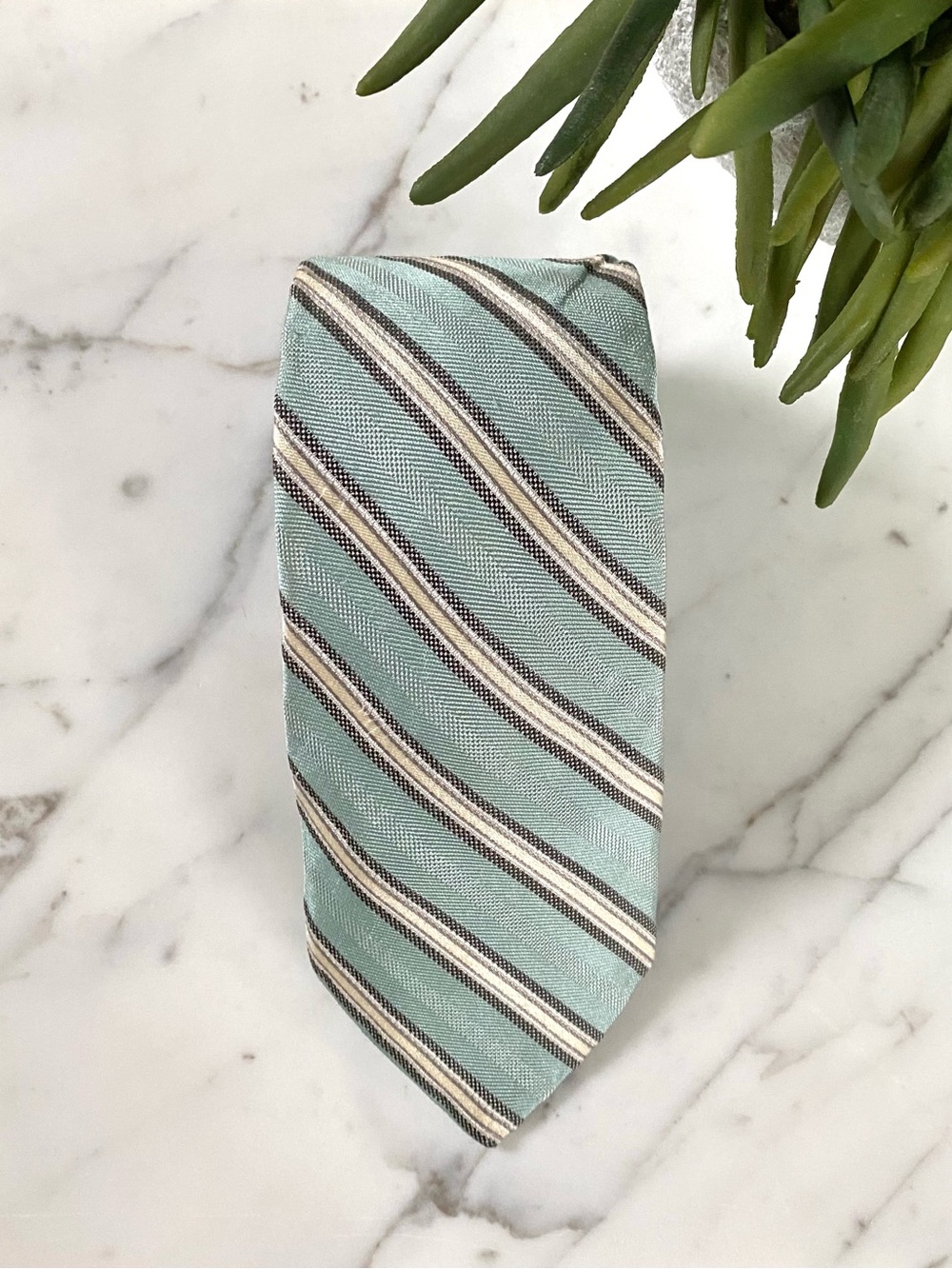 HICKEY FREEMAN - Aqua Diagonal Striped Tie